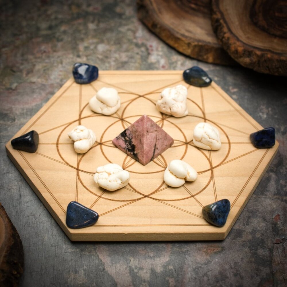 Attract Your Soulmate Mini Crystal Grid Set - Your choice of Wood Grid Board
